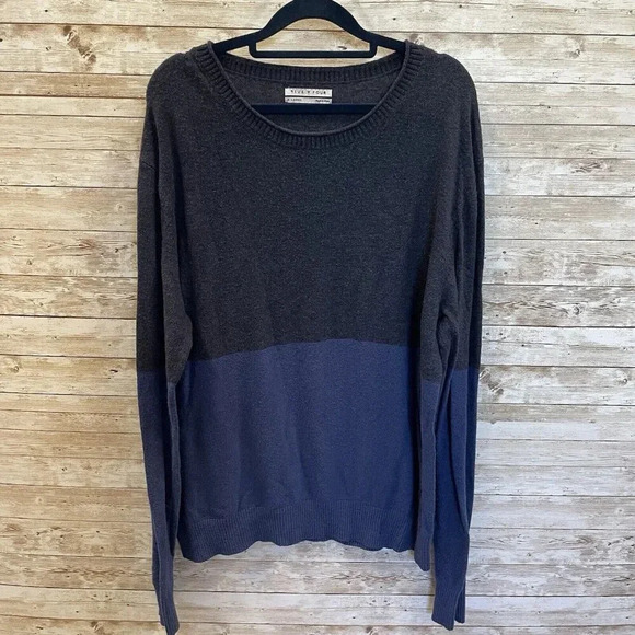 Five Four Mens XL Sweater Lightweight Blue Color‎ Block Two Tone Pullover Long - Picture 1 of 9